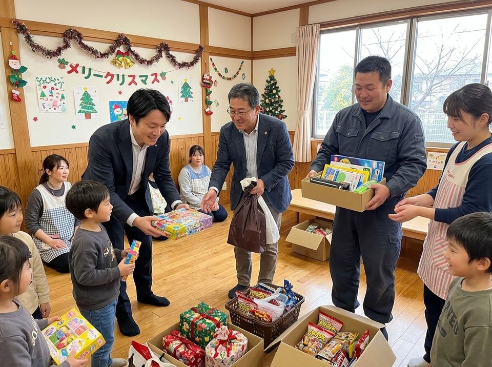 子どもたちにプレゼントを手渡す様子