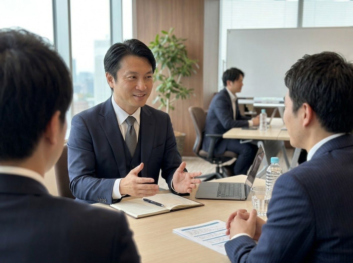 経営陣と向き合って打ち合わせをする様子(イメージ)