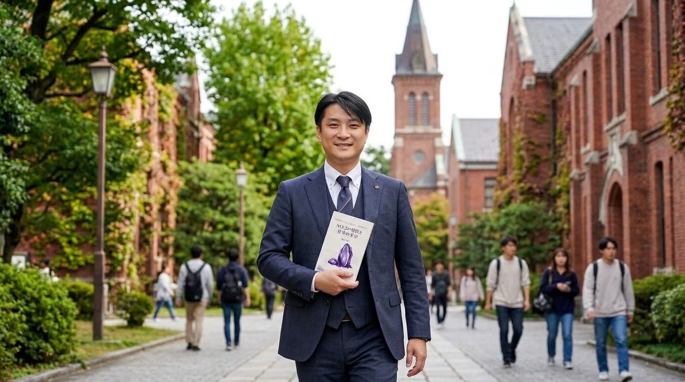 本を手に、大学の構内を歩く(イメージ)